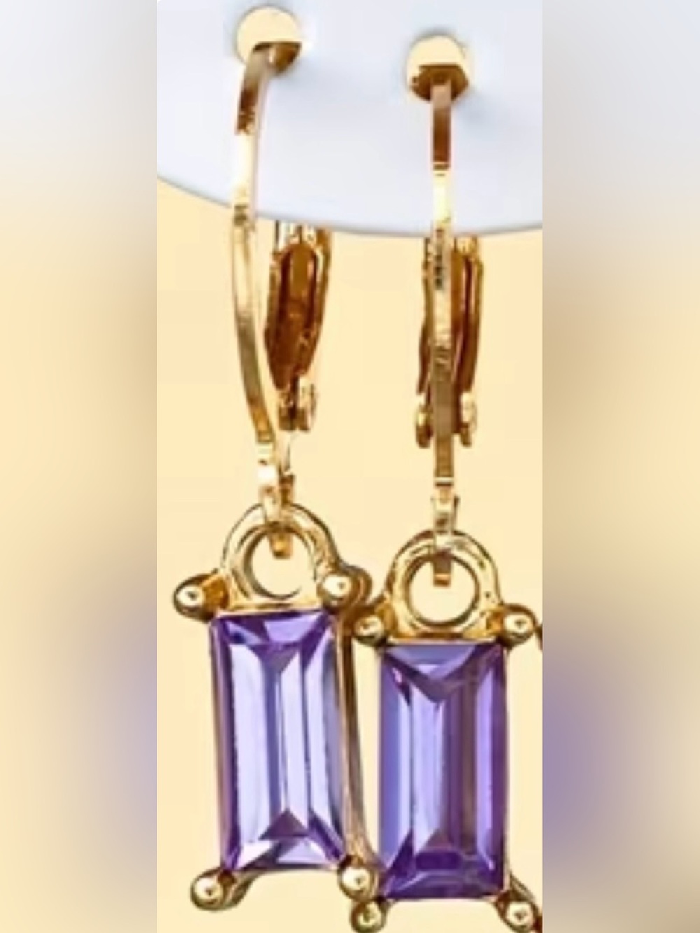 Gold Drop Earrings with Purple Gemstones